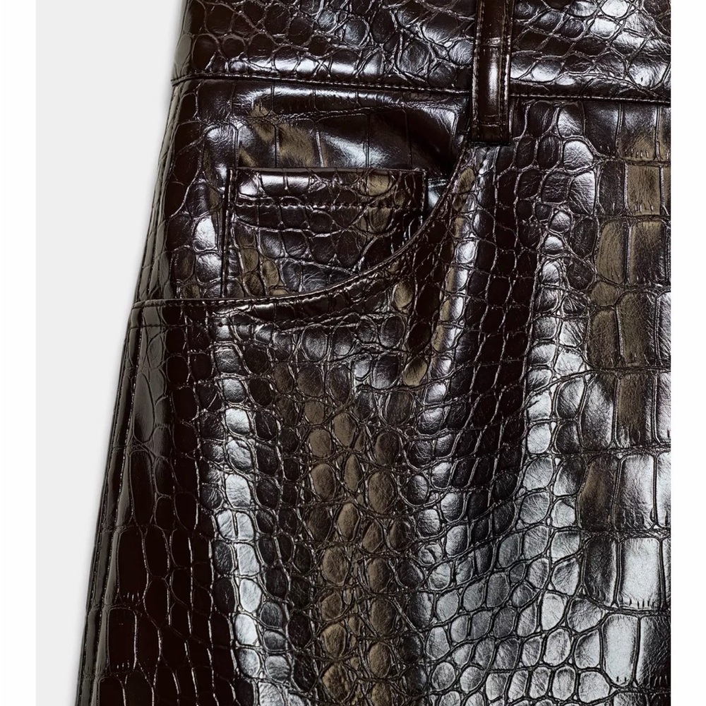 Zara Dark Brown Crocodile Embossed Pants